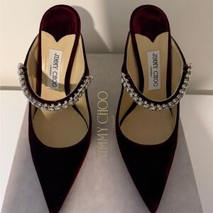 Velvet Burgundy Heels with Crystal Embellishment